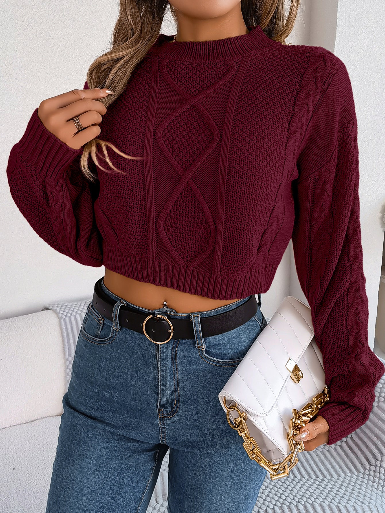 Women’s Cable Knit Cropped Pullover – Casual & Cozy