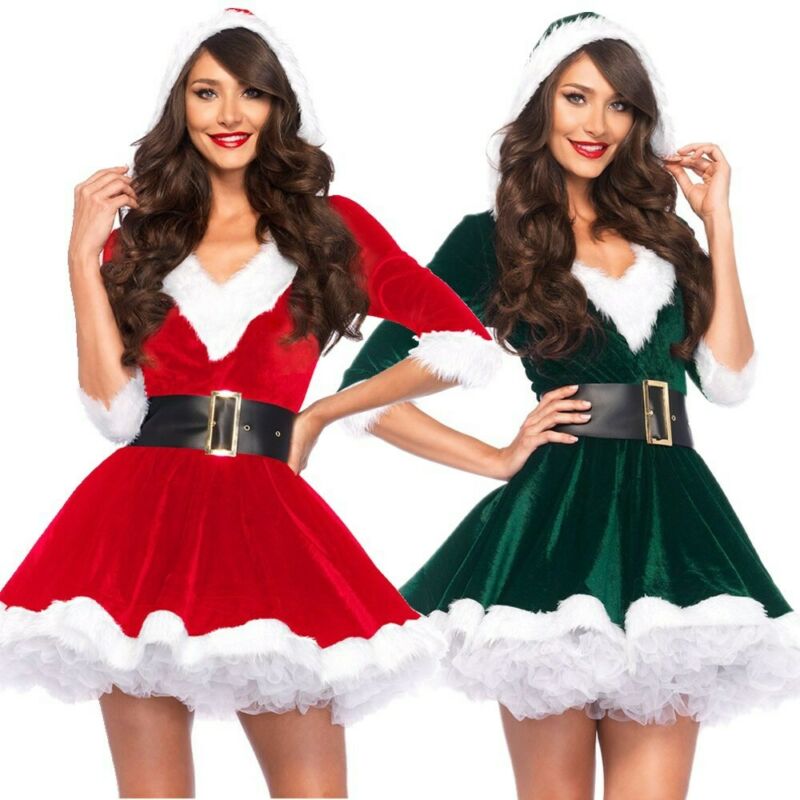 Santa Claus Hoodie Dress – Women Christmas Cosplay Warm Outfit