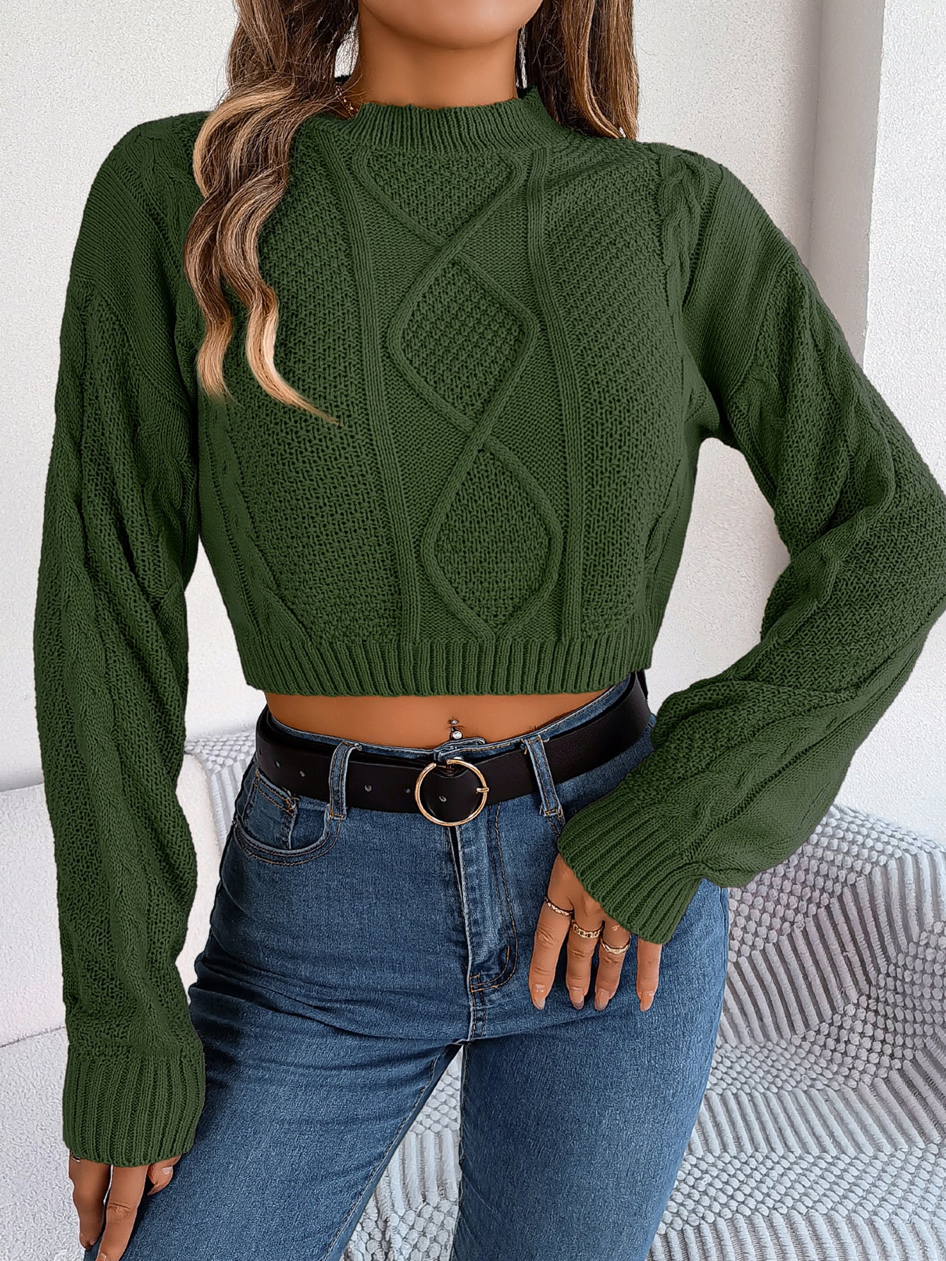 Women’s Cable Knit Cropped Pullover – Casual & Cozy