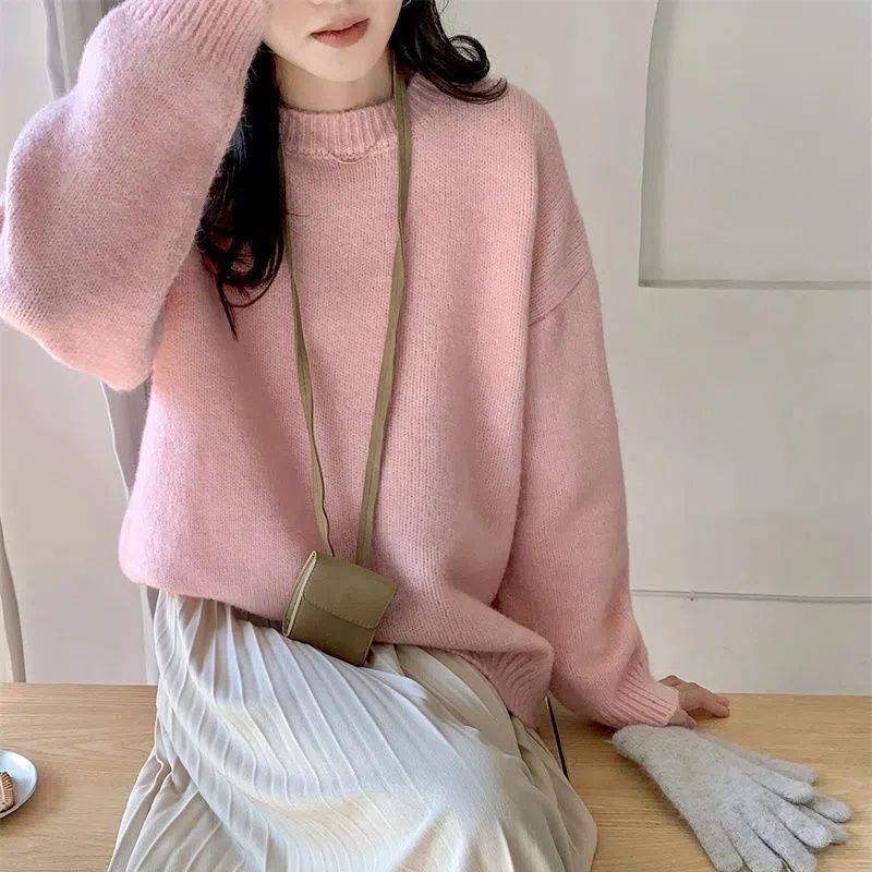 Women’s Thickened Loose-Fit Crew Neck Sweater – Cozy & Casual