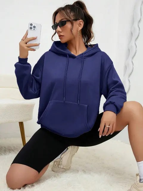 Women’s Casual Solid-Color Hoodie Top – Trendy & Comfy