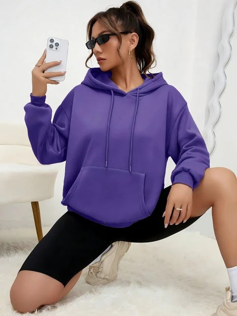 Women’s Casual Solid-Color Hoodie Top – Trendy & Comfy