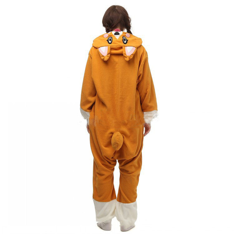 Big-Eyed Corgi One-Piece Pajamas – Cute Cartoon Sleepwear