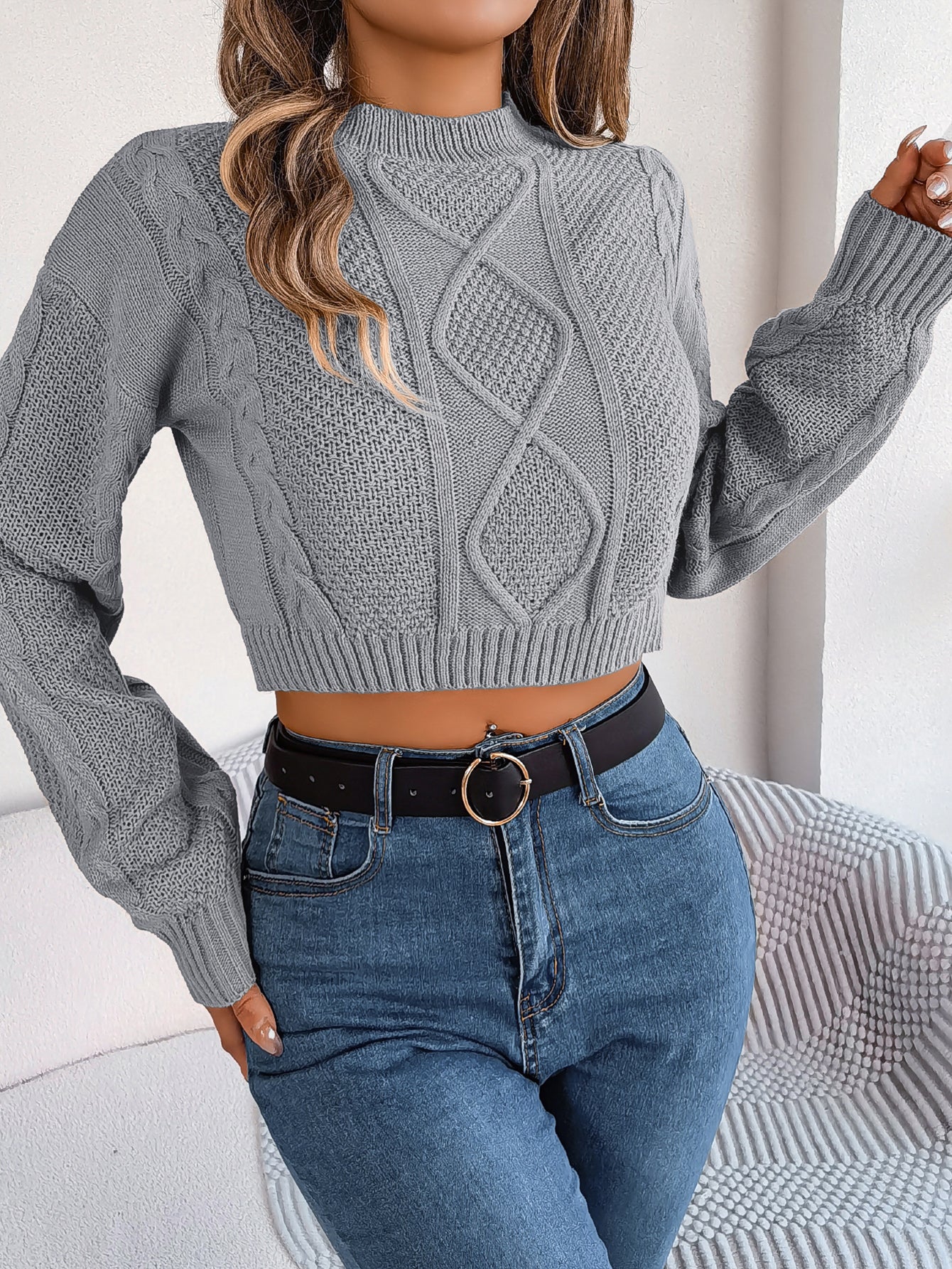 Women’s Cable Knit Cropped Pullover – Casual & Cozy