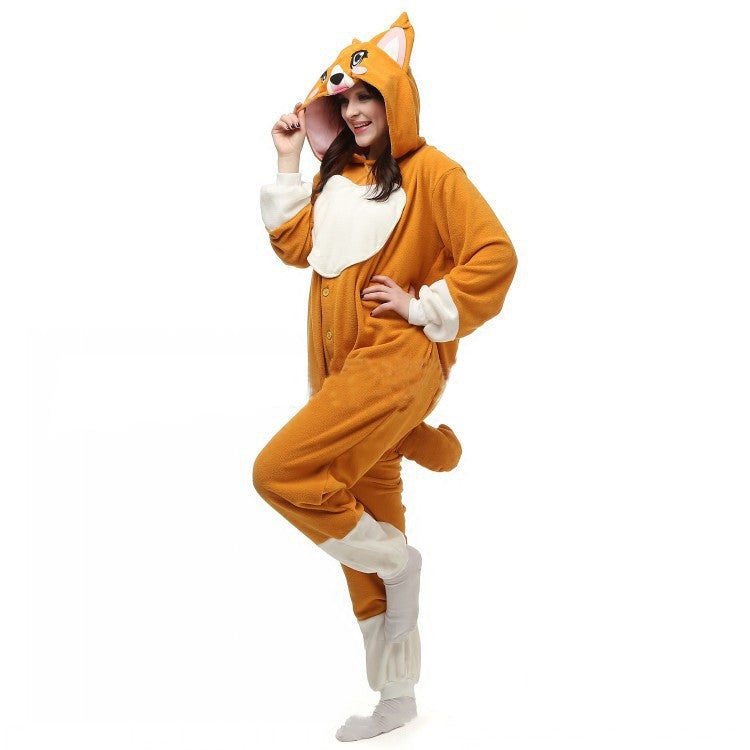 Big-Eyed Corgi One-Piece Pajamas – Cute Cartoon Sleepwear