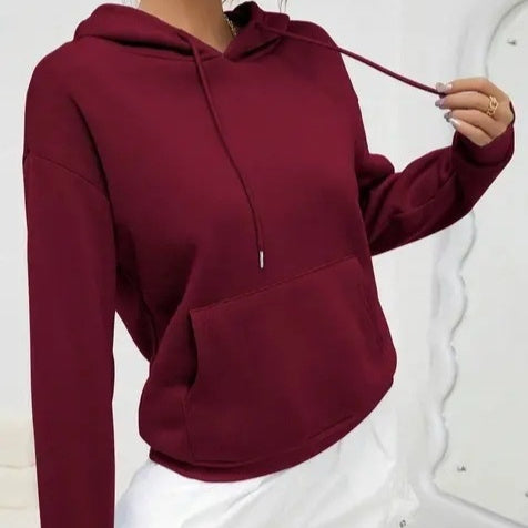 Women’s Casual Solid-Color Hoodie Top – Trendy & Comfy