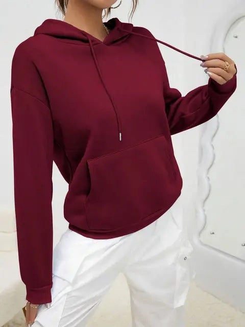 Women’s Casual Solid-Color Hoodie Top – Trendy & Comfy